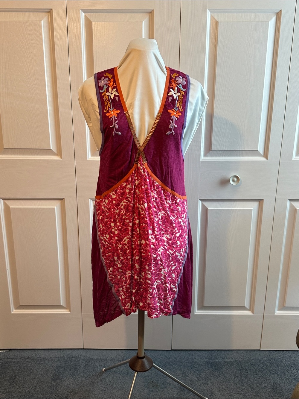 Anthropologie Deep Magenta & Pink High-Low Dress with Embroidered Detail